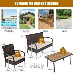 4 Piece Rattan Furniture Set with Cushioned Chairs and Loveseat