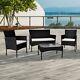 4 Piece Rattan Garden Furniture Set Black Outdoor Wicker Sofa Table Chairs Patio