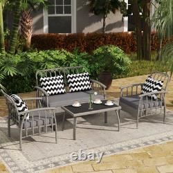 4 Piece Rattan Garden Furniture Set, Garden Sofa Set with Adjustable Back, Grey