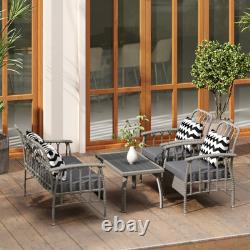 4 Piece Rattan Garden Furniture Set, Garden Sofa Set with Adjustable Back, Grey