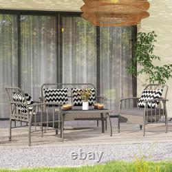 4 Piece Rattan Garden Furniture Set, Garden Sofa Set with Adjustable Back, Grey