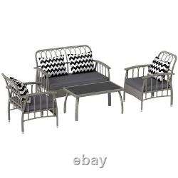 4 Piece Rattan Garden Furniture Set, Garden Sofa Set with Adjustable Back, Grey