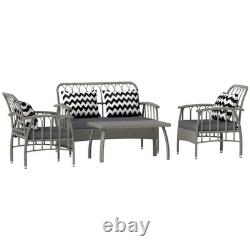 4 Piece Rattan Garden Furniture Set, Garden Sofa Set with Adjustable Back, Grey