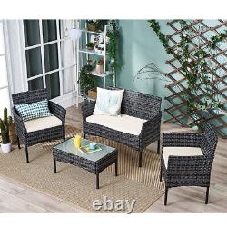 4 Piece Rattan Garden Furniture Set Patio Table Sofa Chair with Cushions Outdoor