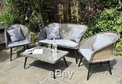 4 Piece Rattan Garden Furniture Sofa Chair Table Set Light Grey