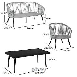 4 Piece Rattan Patio Sofa Set Garden Furniture Set with 2 Sofa 1 Loveseat 1 Table