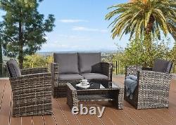 4-Piece Rattan Sofa Chair Table Furniture Outdoor Set Garden Patio Conservatory