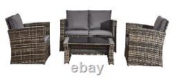 4-Piece Rattan Sofa Chair Table Furniture Outdoor Set Garden Patio Conservatory