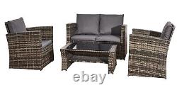 4-Piece Rattan Sofa Chair Table Furniture Outdoor Set Garden Patio Conservatory