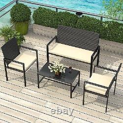 4 Piece Set Rattan Garden Furniture Outdoor Chairs Table Sofa Conservatory Black