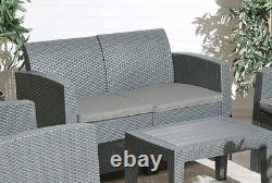 4 Piece Table Chairs Sofa Outdoor Patio Set Rattan Garden Furniture Set Grey