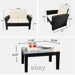 4 Piece Table Chairs Sofa Wicker Outdoor Patio Set Rattan Garden Furniture Set