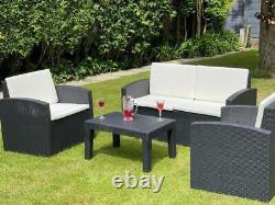 4 Piece Table Chairs Sofa Wicker Outdoor Patio Set Rattan Garden Furniture Set