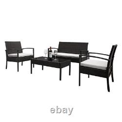 4 Pieces Garden Furniture Set Rattan Chairs and Table Outdoor Wicker Chair Brown