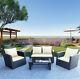 4 Pieces Rattan Garden Furniture Patio Set Sofa Table Chairs With Cushion 3 Color