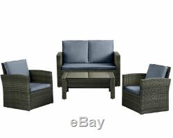 4 Pieces Rattan Garden Furniture Patio Set Sofa Table Chairs with Cushion 3 Color
