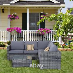 4 Pieces Rattan Sofa Set Chair Coffee Table Garden Wicker Patio Furniture Grey