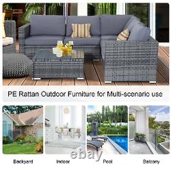 4 Pieces Rattan Sofa Set Chair Coffee Table Garden Wicker Patio Furniture Grey