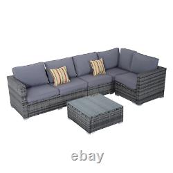 4 Pieces Rattan Sofa Set Chair Coffee Table Garden Wicker Patio Furniture Grey