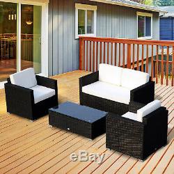 4 Pieces Rattan Sofa Set Chair Seat Furniture Patio Wicker Steel Black Garden