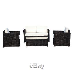 4 Pieces Rattan Sofa Set Chair Seat Furniture Patio Wicker Steel Black Garden