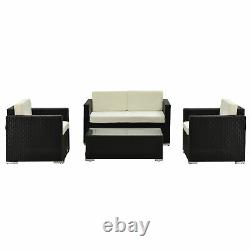 4 Pieces Rattan Sofa Set Chair Seat Furniture Patio Wicker Steel Black Garden