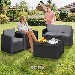 4 Seat Keter Rattan Patio Lounger Sofa Set Garden Furniture Outdoor Chair Table