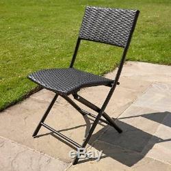4 Seater Black Garden Patio Rattan Furniture Dining Set With Folding Chairs Wido