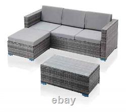 4-Seater Furniture Glass Rattan Garden Sofa Mix Grey L Shape Outdoor Corner Sets