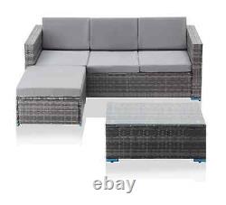 4-Seater Furniture Glass Rattan Garden Sofa Mix Grey L Shape Outdoor Corner Sets