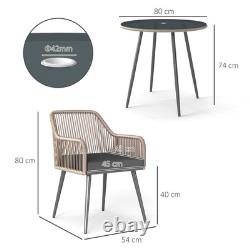 4 Seater Garden Dining Set, Rattan Garden Furniture with Cushions, Light Brown