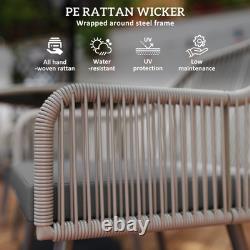 4 Seater Garden Dining Set, Rattan Garden Furniture with Cushions, Light Brown
