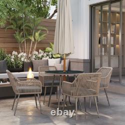 4 Seater Garden Dining Set, Rattan Garden Furniture with Cushions, Light Brown