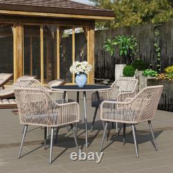 4 Seater Garden Dining Set, Rattan Garden Furniture with Cushions, Light Brown