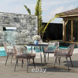4 Seater Garden Dining Set, Rattan Garden Furniture with Cushions, Light Brown