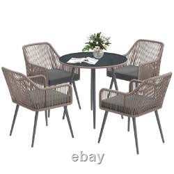 4 Seater Garden Dining Set, Rattan Garden Furniture with Cushions, Light Brown