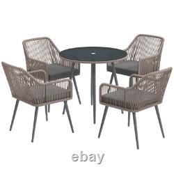 4 Seater Garden Dining Set, Rattan Garden Furniture with Cushions, Light Brown