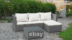 4-Seater Garden Furniture Set L Shape Outdoor Corner Rattan with Table & Cushion