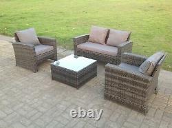 4 Seater Grey Mixed Rattan Garden Furniture Sofa Set Chair Table Set Outdoor