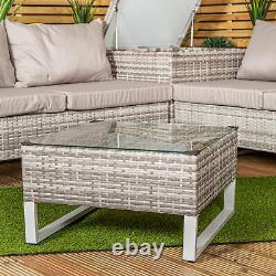 4 Seater Grey Rattan Chair Garden Sofa Set with Glass Table Top Corner Furniture