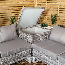 4 Seater Grey Rattan Chair Garden Sofa Set with Glass Table Top Corner Furniture