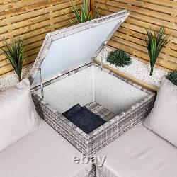 4 Seater Grey Rattan Chair Garden Sofa Set with Glass Table Top Corner Furniture