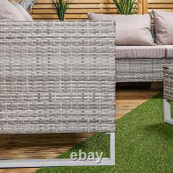 4 Seater Grey Rattan Chair Garden Sofa Set with Glass Table Top Corner Furniture