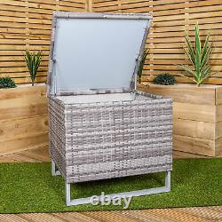 4 Seater Grey Rattan Chair Garden Sofa Set with Glass Table Top Corner Furniture