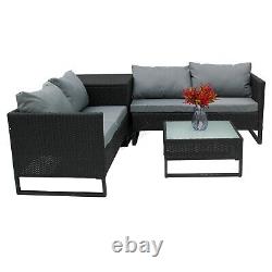 4 Seater Rattan Corner Sofa Set Garden Furniture Storage Box Glass Table Black