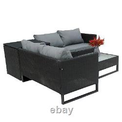 4 Seater Rattan Corner Sofa Set Garden Furniture Storage Box Glass Table Black