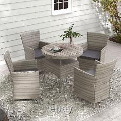 4 Seater Rattan Dining Set with Double Layer Table Cushions Garden Furniture Set