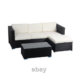 4 Seater Rattan Garden Furniture Corner Outdoor Sofa Set 3pc L Shape Patio Black