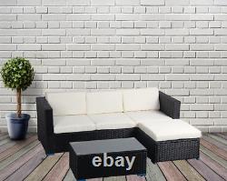 4 Seater Rattan Garden Furniture Corner Outdoor Sofa Set 3pc L Shape Patio Black