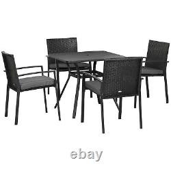4 Seater Rattan Garden Furniture Set, 5 Pieces Outdoor Dining Set with Cushions